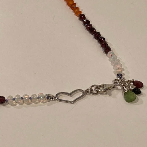 Hand Knotted Opal Garnet Carnelian Citrine Apatite Peridot Rainbow Necklace - Picture 8 of 9